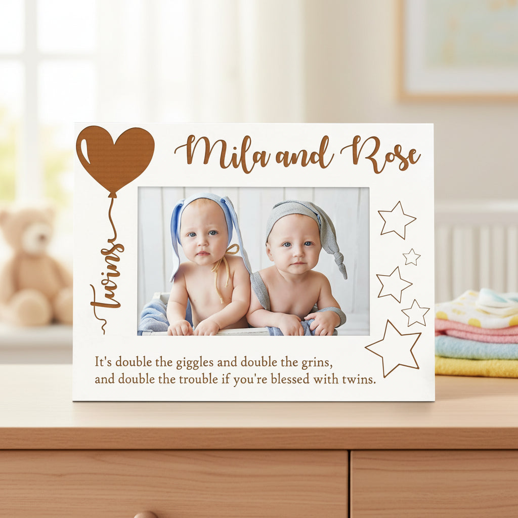 White Engraved Personalised Twins Photo Frame Gift Family Photo frame ukgiftstoreonline