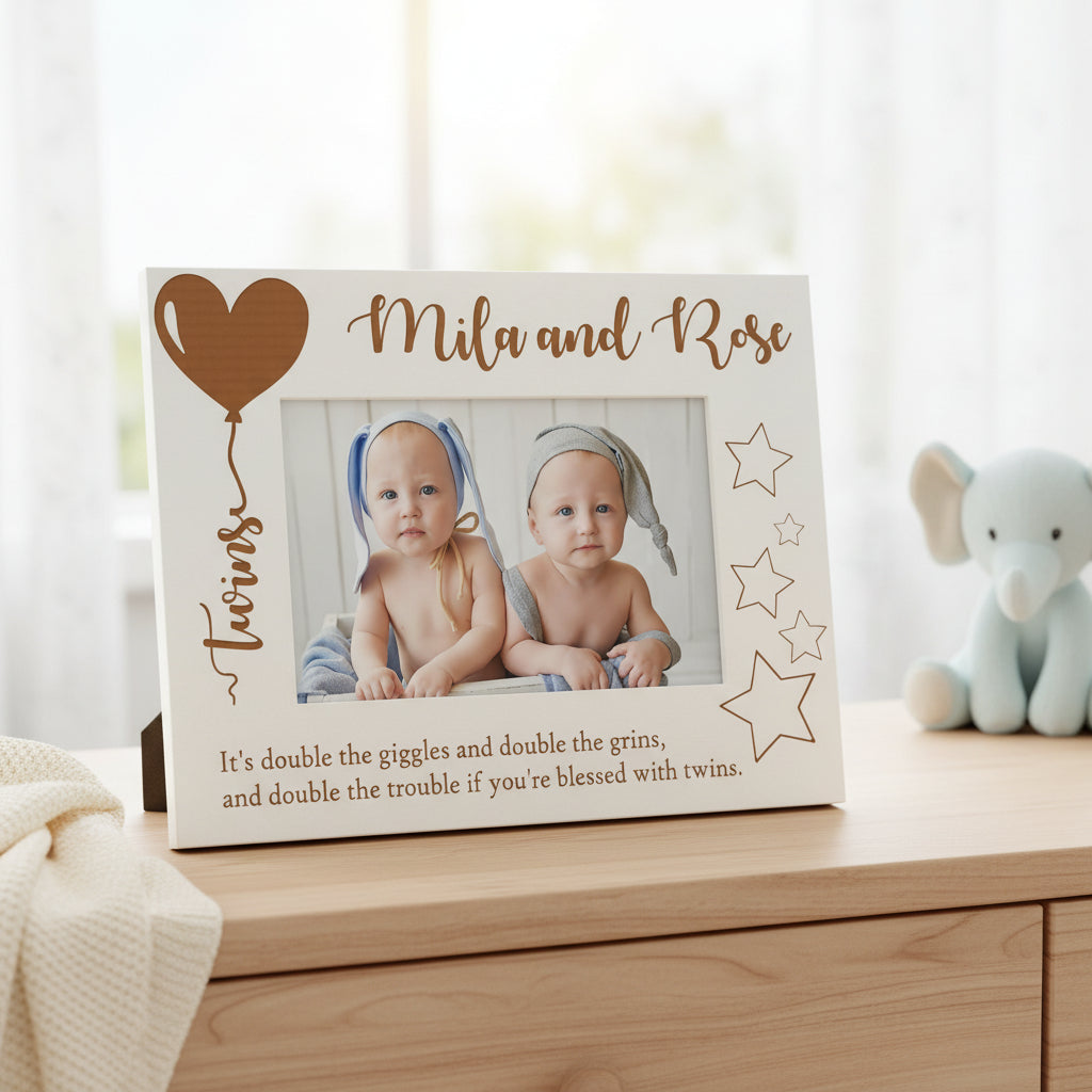 White Engraved Personalised Twins Photo Frame Gift Family Photo frame ukgiftstoreonline