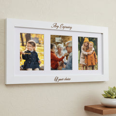 Personalised White Wooden Triple Photo 6 x 4 Frame Custom Engraved Any Message Photo Frame ukgiftstoreonline