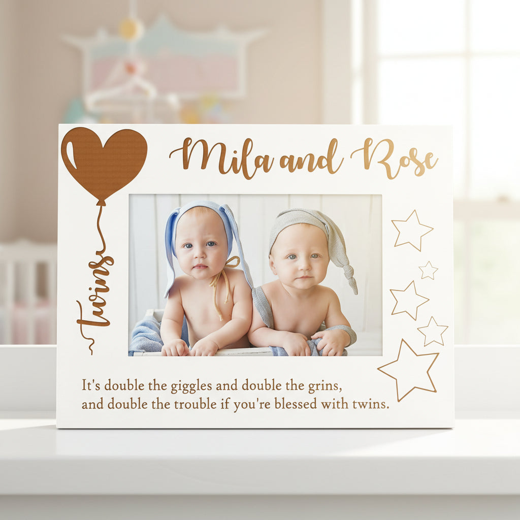 White Engraved Personalised Twins Photo Frame Gift Family Photo frame ukgiftstoreonline