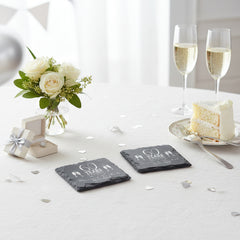 Set Of Two Personalised Wedding Anniversary Engraved Stone Slate Coaster Gift Anniversary Gifts ukgiftstoreonline