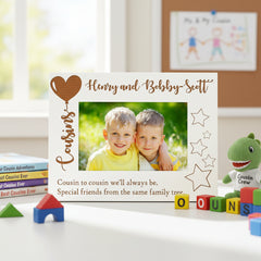 Personalised Cousins Photo White Engraved Wooden Frame Balloon Design Family Photo frame ukgiftstoreonline
