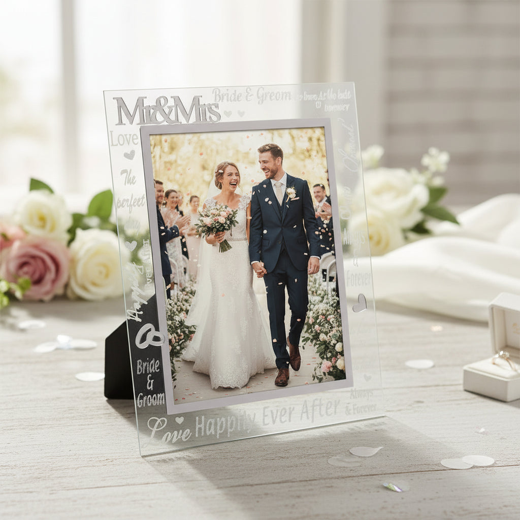 Glass Wedding Photo Frame 5" x 7" With Mirrored Words photo frame ukgiftstoreonline