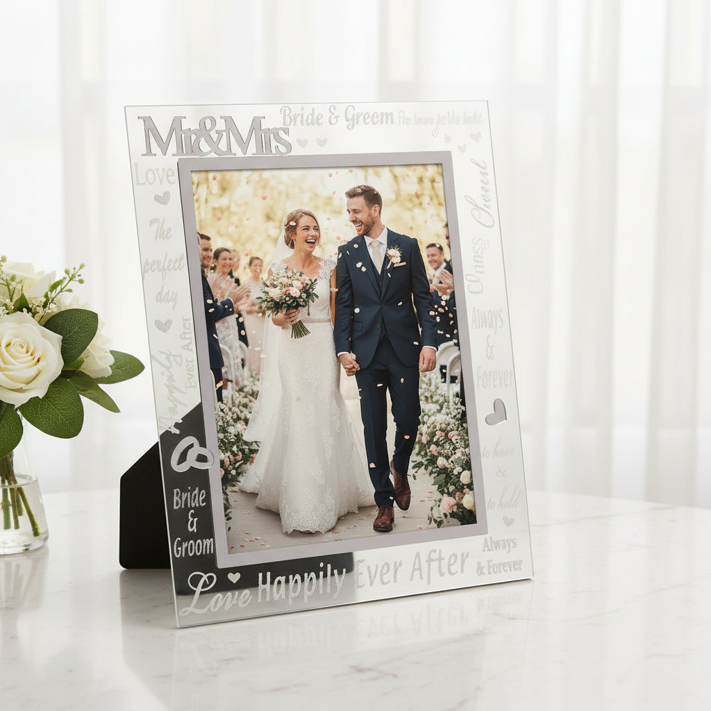 Glass Wedding Photo Frame 5" x 7" With Mirrored Words photo frame ukgiftstoreonline