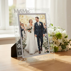 Glass Wedding Photo Frame 5" x 7" With Mirrored Words