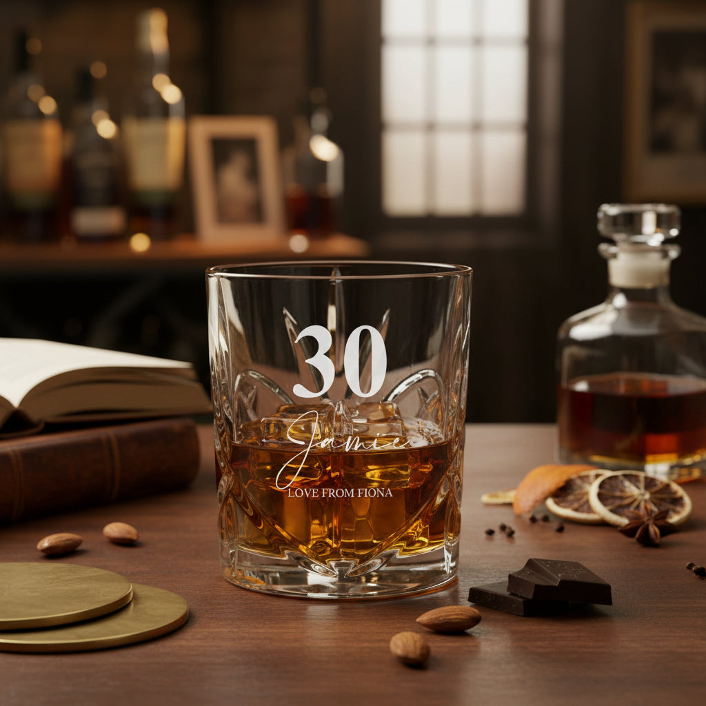 Engraved Personalised 30th Birthday Crystal Cut Whiskey Glass Personalised Whiskey Glass ukgiftstoreonline