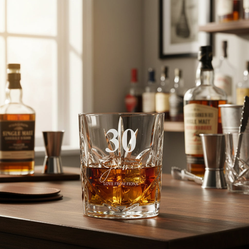 Engraved Personalised 30th Birthday Crystal Cut Whiskey Glass Personalised Whiskey Glass ukgiftstoreonline