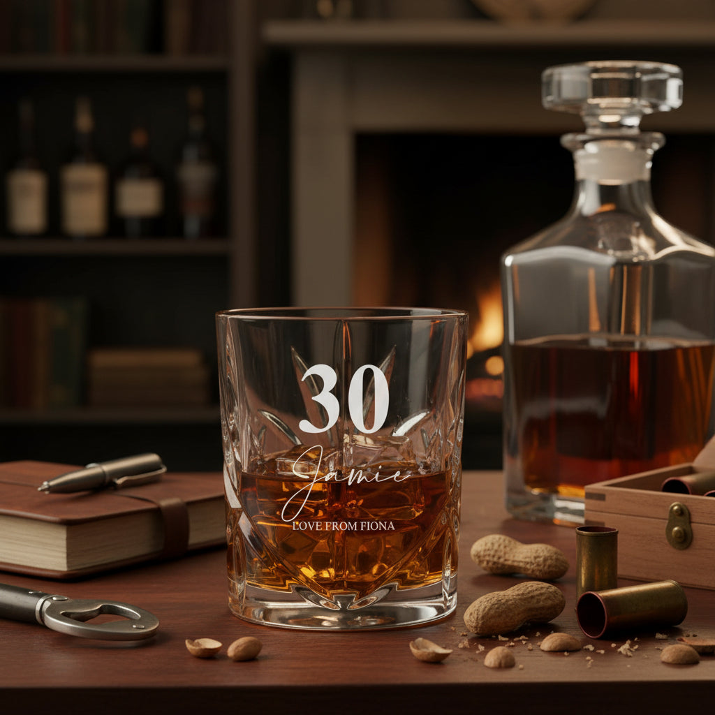 Engraved Personalised 30th Birthday Crystal Cut Whiskey Glass Personalised Whiskey Glass ukgiftstoreonline