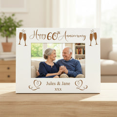 Personalised 60th Anniversary White Wooden Engraved Photo Frame Gift Photo Frame ukgiftstoreonline