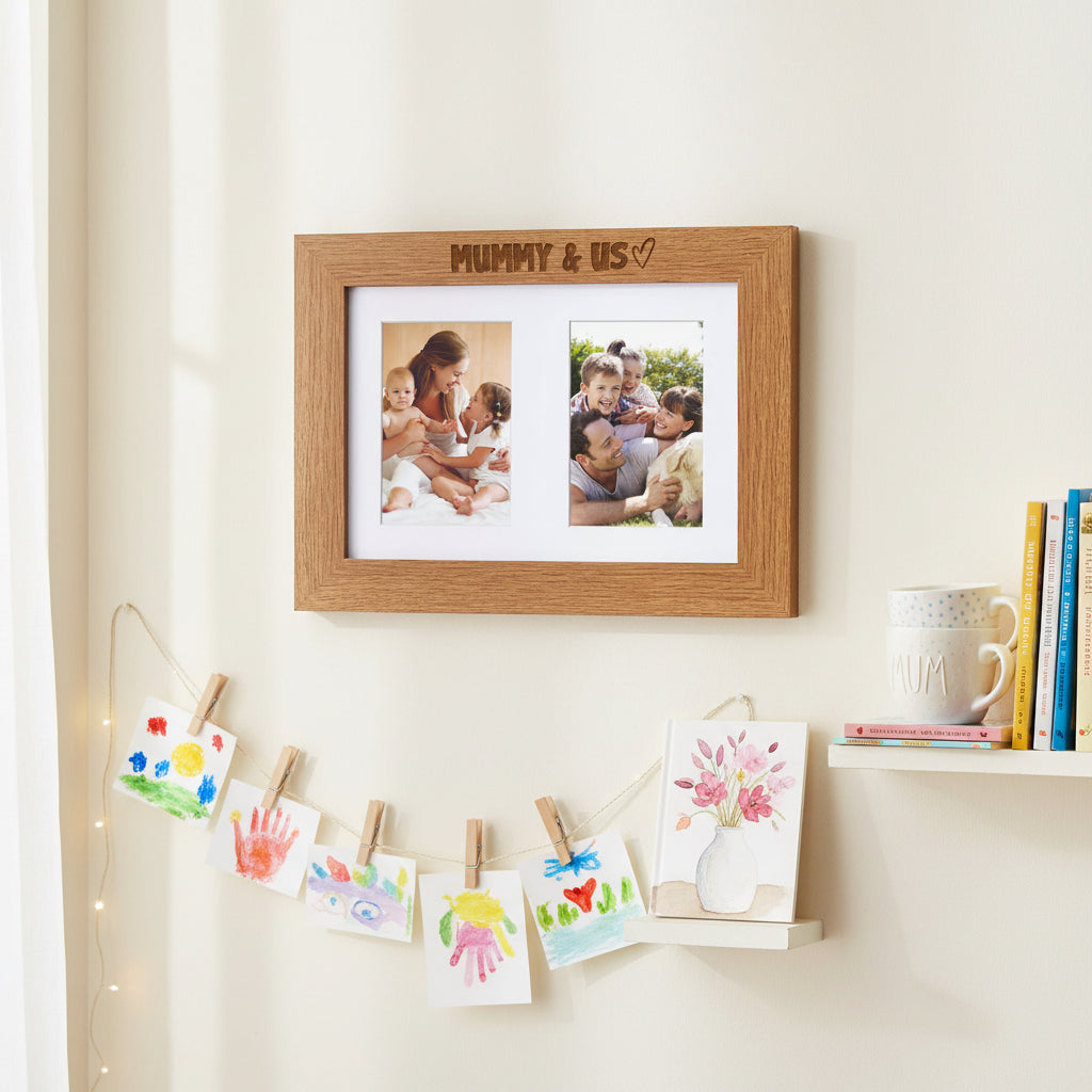 Mummy and Us Double Photo Frame 6x4 Inch Engraved Wooden Mothers Day Birthday Christmas Photo Frame ukgiftstoreonline