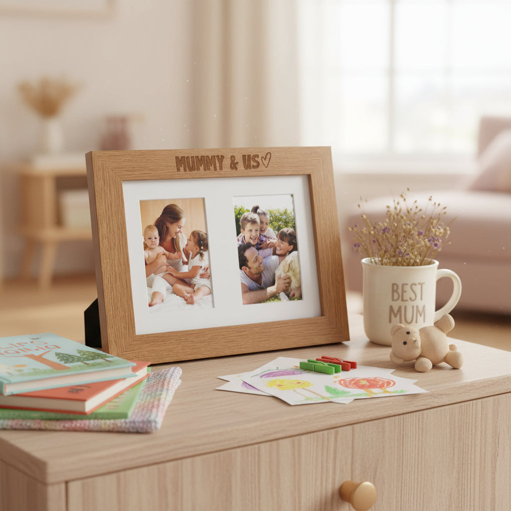 Mummy and Us Double Photo Frame 6x4 Inch Engraved Wooden Mothers Day Birthday Christmas Photo Frame ukgiftstoreonline