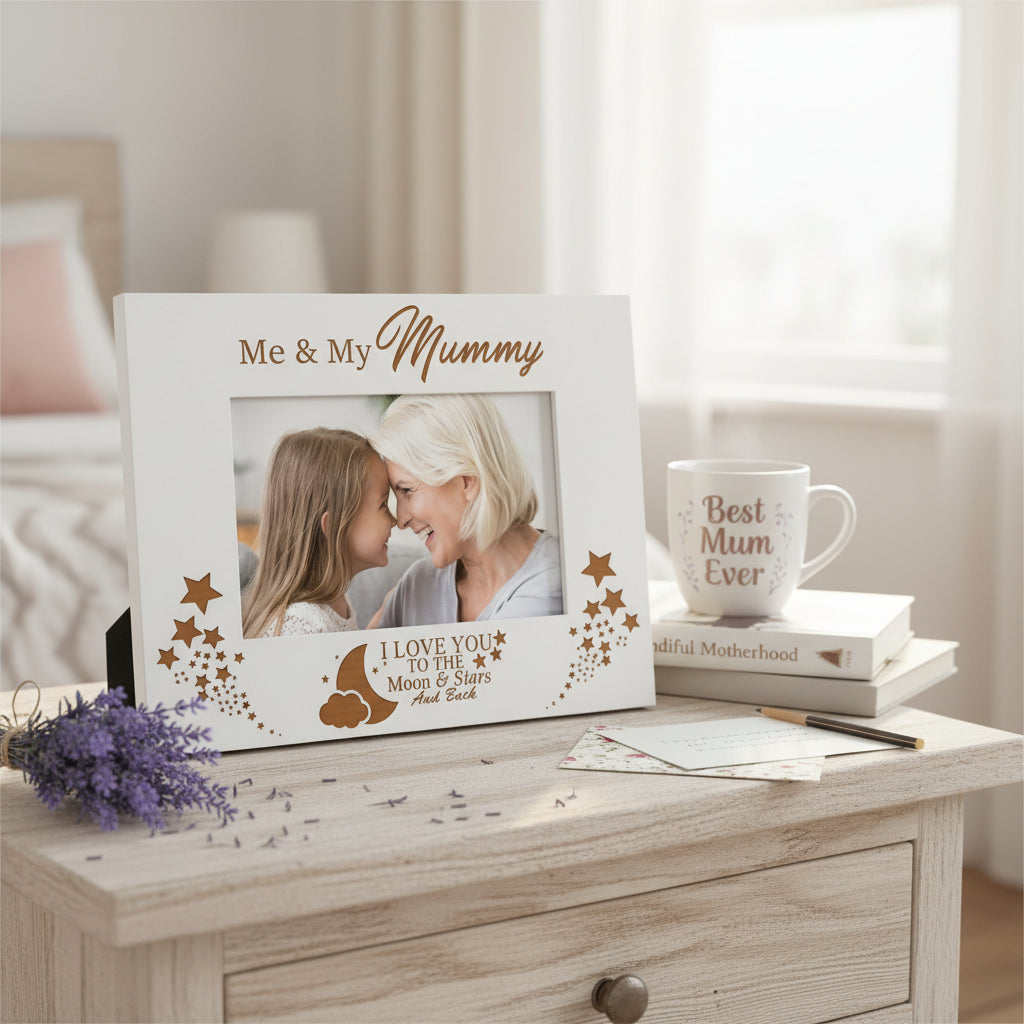 White Engraved Me and My Mummy Love You To The Moon Photo Frame Gift Photo Frame ukgiftstoreonline