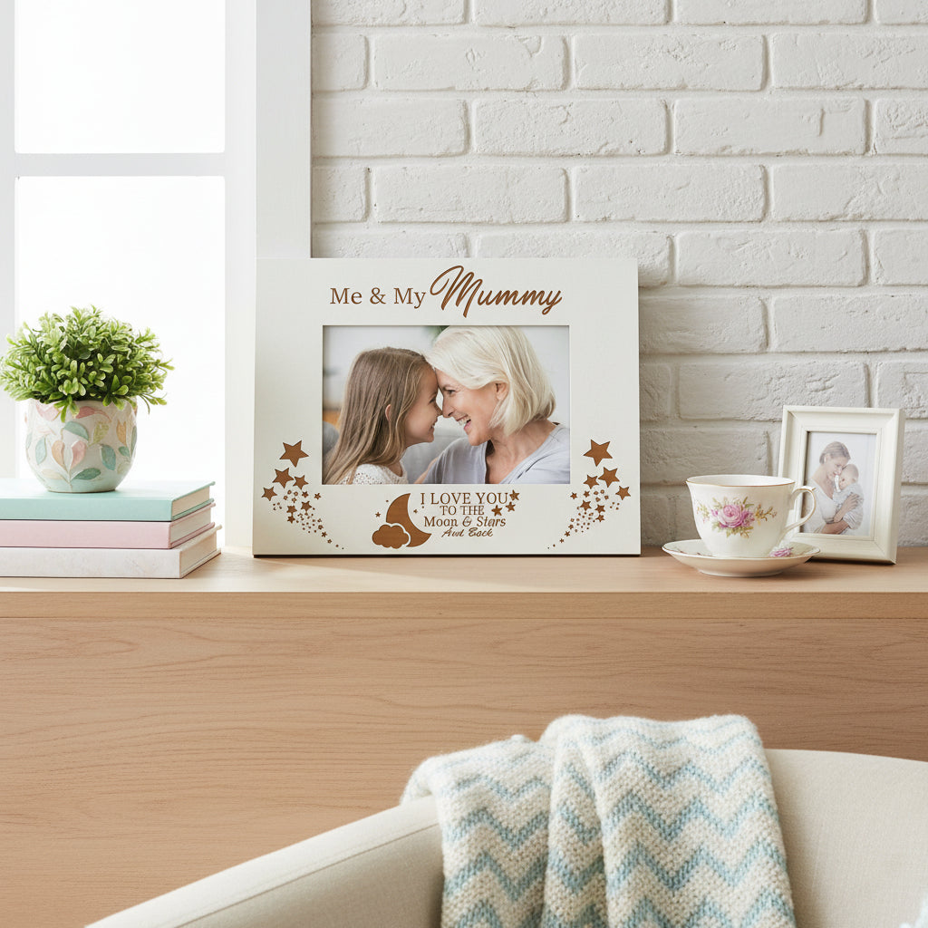 White Engraved Me and My Mummy Love You To The Moon Photo Frame Gift Photo Frame ukgiftstoreonline
