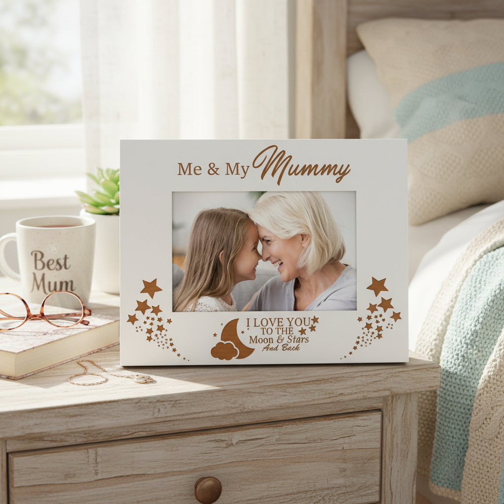 White Engraved Me and My Mummy Love You To The Moon Photo Frame Gift Photo Frame ukgiftstoreonline