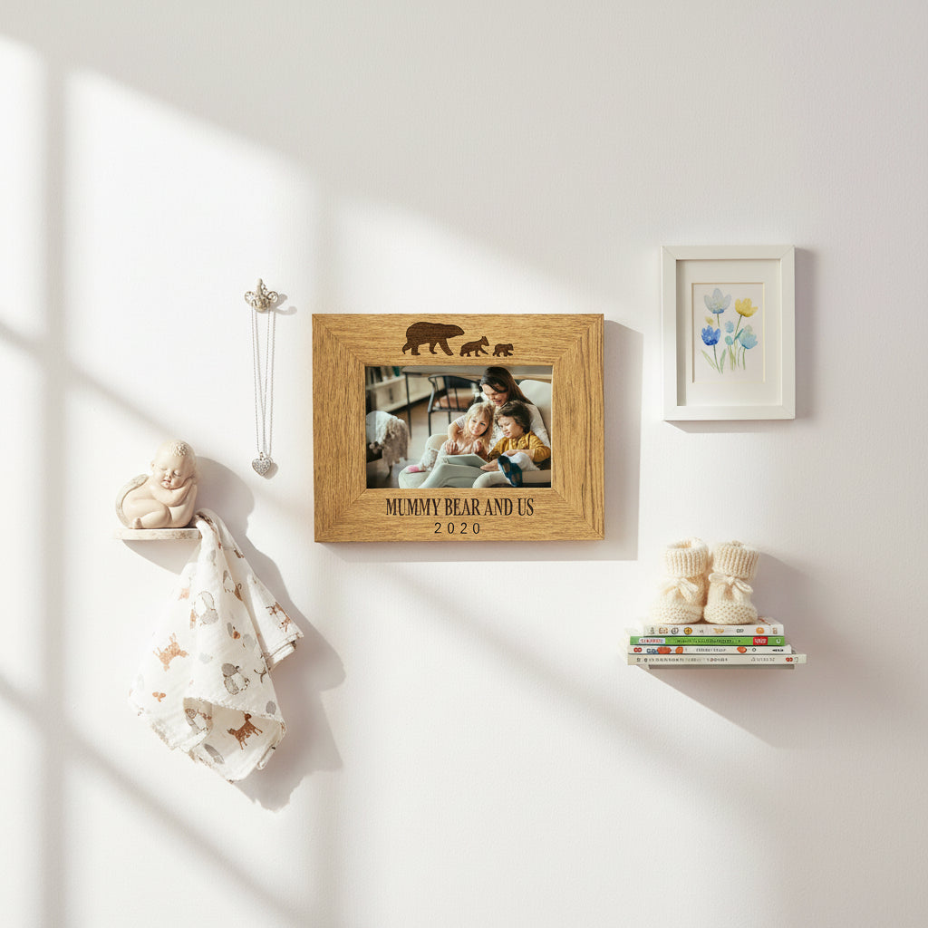 Personalised Mummy Bear and Us Oak Wood Finish Engraved Photo Frame Gift Mummy Photo Frame ukgiftstoreonline