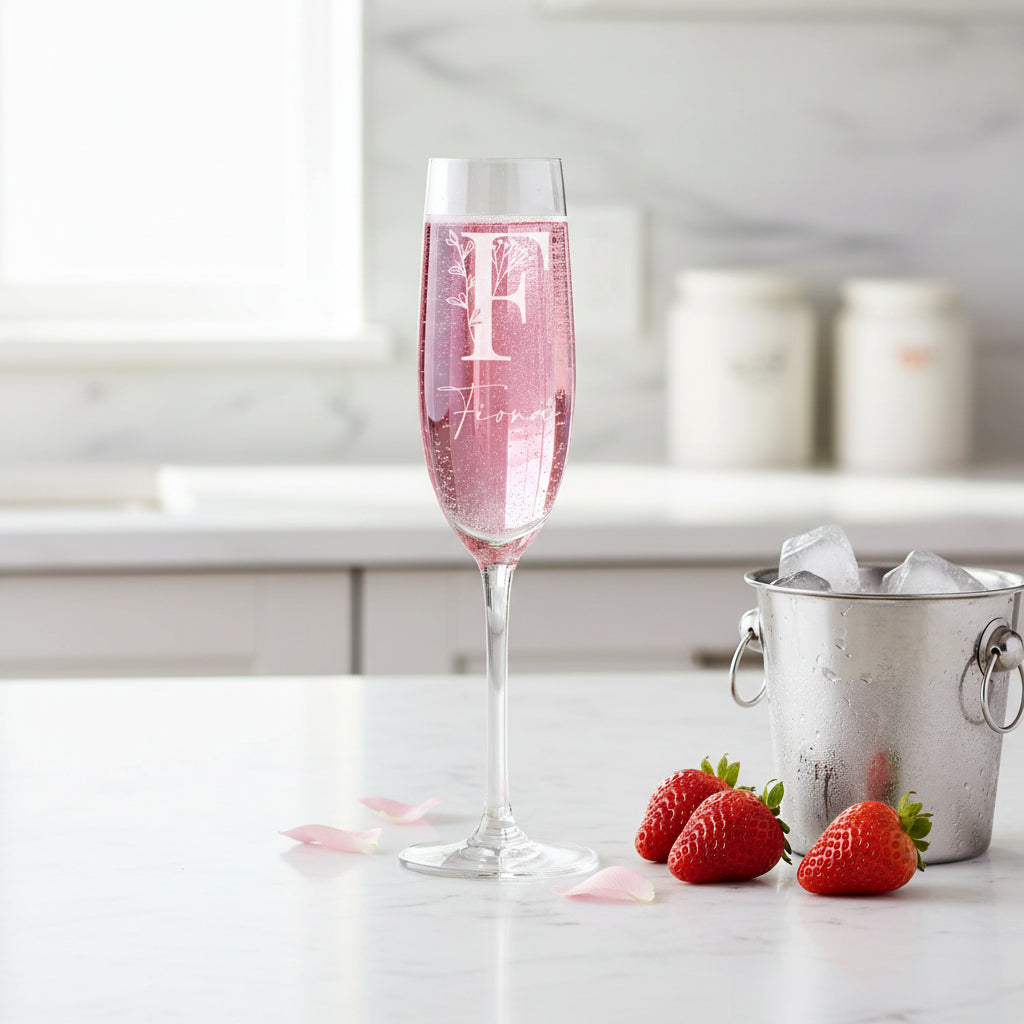 Personalised Floral Alphabet and Name Champagne Flute Prosecco Glass Gift For Her Personalised Champagne Glasses ukgiftstoreonline