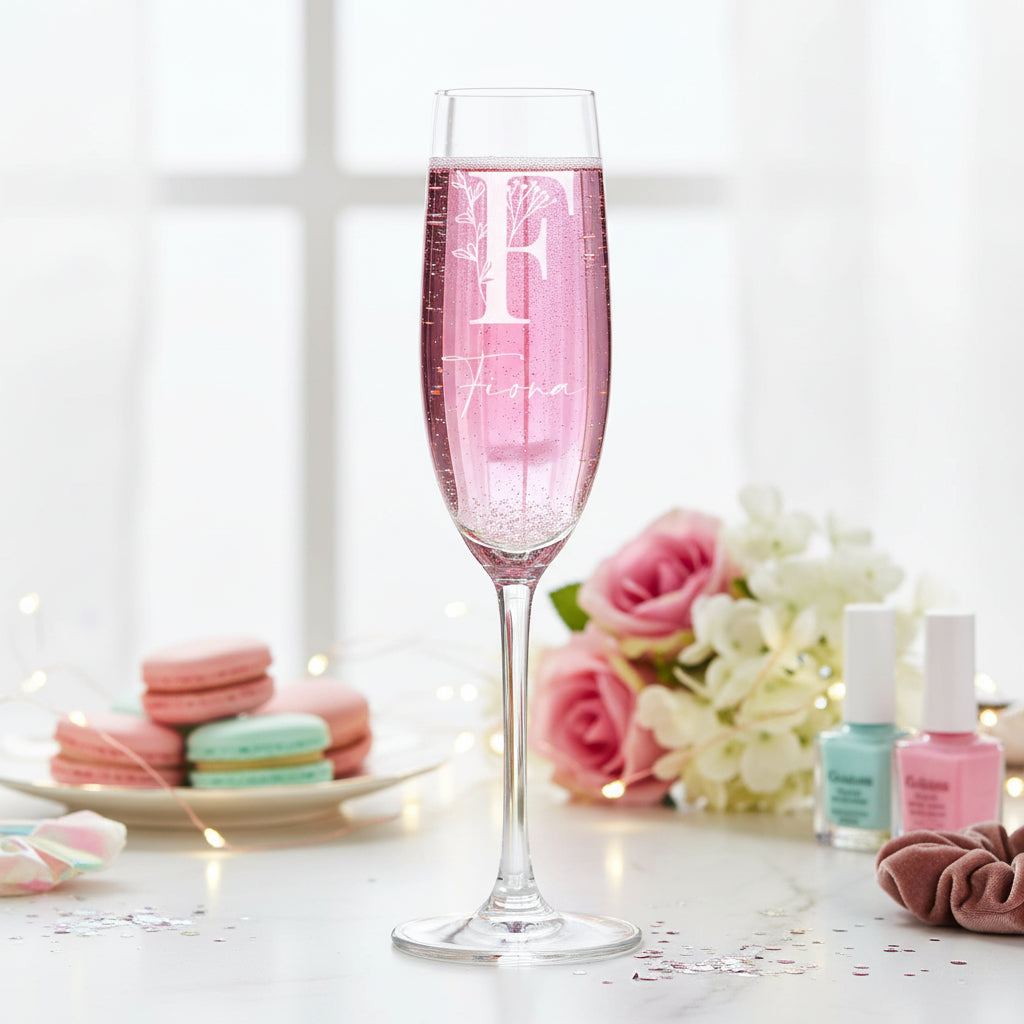 Personalised Floral Alphabet and Name Champagne Flute Prosecco Glass Gift For Her Personalised Champagne Glasses ukgiftstoreonline