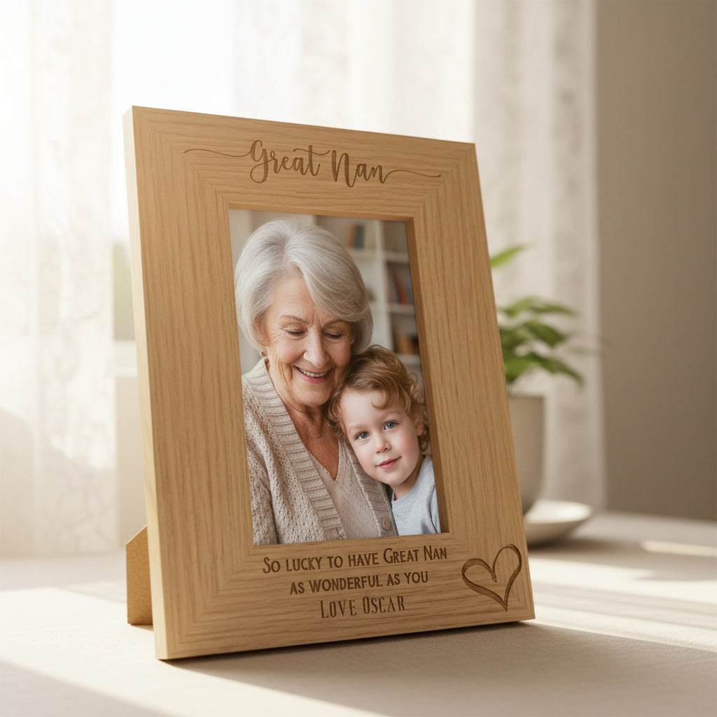 Personalised Great Nan Love Heart Engraved Photo Frame Gift personalised photo frames ukgiftstoreonline