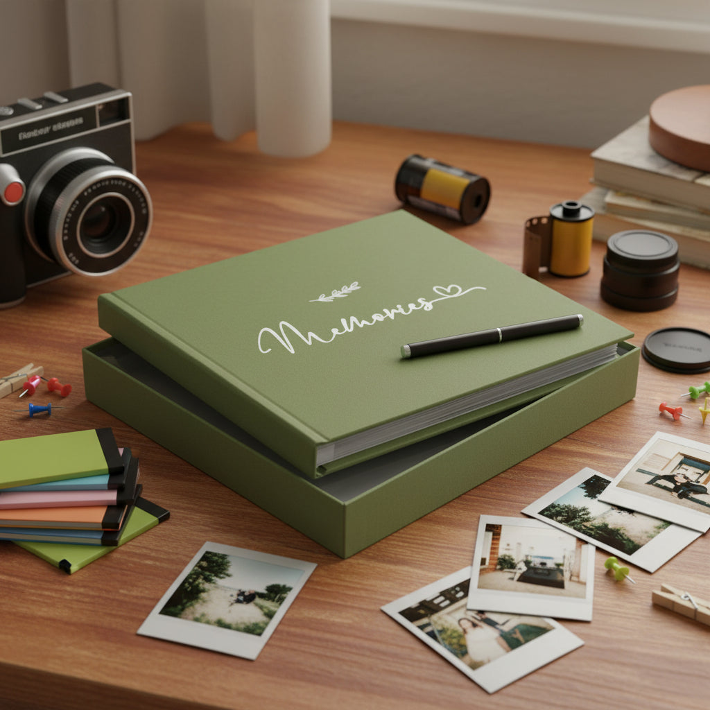 Memories Olive Green Photo Album With Leaf Design For 50 x 6 by 4 Photos photo album ukgiftstoreonline