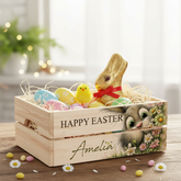 Personalised wooden Easter Bunny crate Gift basket hamper egg hunt storage crate ukgiftstoreonline Design 7