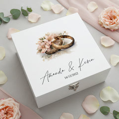 Personalised Luxury Wooden Wedding Box Keepsake With Floral Rings Gift For Couple Keepsake Wooden Box ukgiftstoreonline