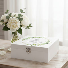 ukgiftstoreonline Personalised Wedding Keepsake Large Wooden Box Eucalyptus & Gold Wreath Keepsake Wooden Box ukgiftstoreonline