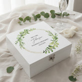 ukgiftstoreonline Personalised Wedding Keepsake Large Wooden Box Eucalyptus & Gold Wreath Keepsake Wooden Box ukgiftstoreonline