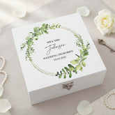 ukgiftstoreonline Personalised Wedding Keepsake Large Wooden Box Eucalyptus & Gold Wreath Keepsake Wooden Box ukgiftstoreonline