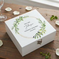 ukgiftstoreonline Personalised Wedding Keepsake Large Wooden Box Eucalyptus & Gold Wreath Keepsake Wooden Box ukgiftstoreonline