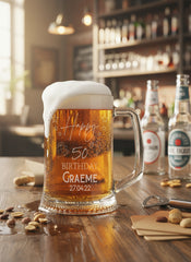 Personalised 50th Birthday Engraved Pint Beer Tankard Glass with Stars personalised beer glasses ukgiftstoreonline