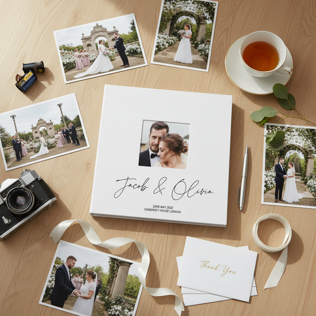 Personalised Modern Script Large Linen Wedding Photo Album Self Adhesive photo album ukgiftstoreonline