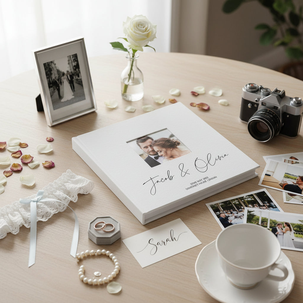 Personalised Modern Script Large Linen Wedding Photo Album Self Adhesive photo album ukgiftstoreonline