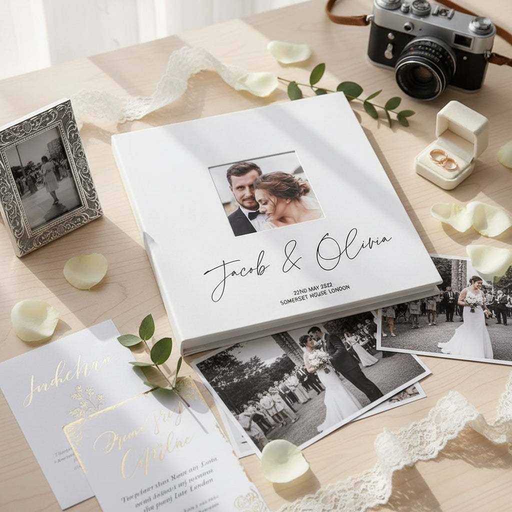 Personalised Modern Script Large Linen Wedding Photo Album Self Adhesive photo album ukgiftstoreonline