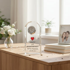 Personalised 1st Wedding Anniversary Crystal Glass Clock Gift Personalised Crystal Glass ukgiftstoreonline