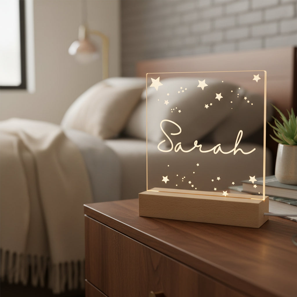 Personalised Name and Stars Gift Night Light LED Lamp Engraved Personalised Lights ukgiftstoreonline
