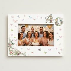 40th Birthday Photo Picture Frame Gift For Her With Butterflies and Flowers Photo Frame ukgiftstoreonline