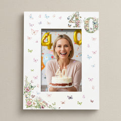 40th Birthday Photo Picture Frame Gift For Her With Butterflies and Flowers Photo Frame ukgiftstoreonline