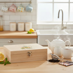 Personalised Any Name Compartment Tea Box With Tea cup and Pot Tea Box Raised Words