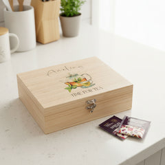 Personalised Any Name Compartment Tea Box With Tea cup and Pot Tea Box Raised Words
