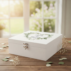 Personalised Luxury Wooden Wedding Box Keepsakes With Floral Green Heart Keepsake Wooden Box ukgiftstoreonline