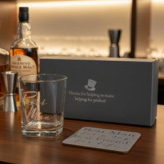 Best Man Gift Set Glass and Coaster With Silver Inscription Personalised Whiskey Glass ukgiftstoreonline