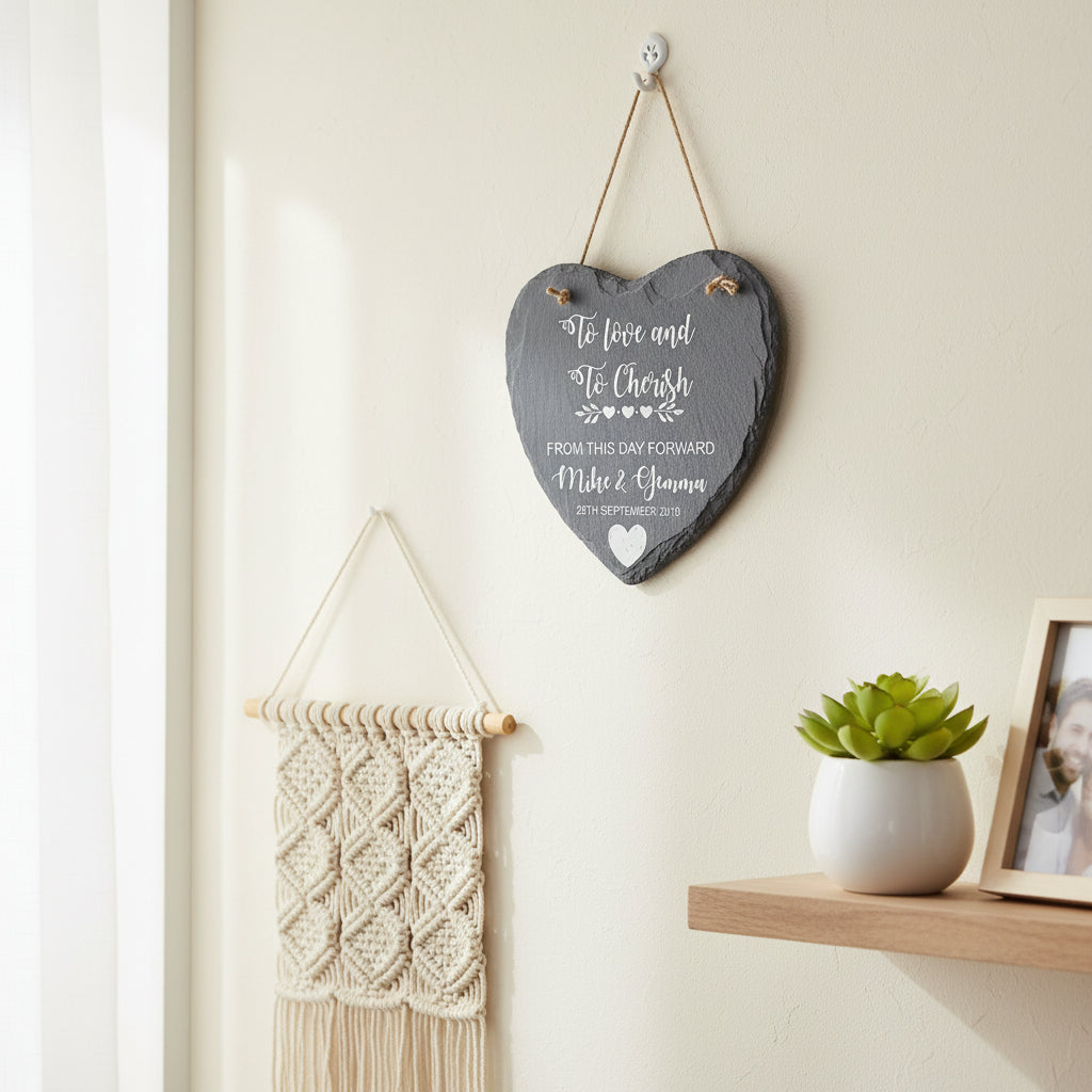 Personalised To Love and Cherish Wedding Slate Heart Gift Engraved Stone Personalised Heart Gifts ukgiftstoreonline