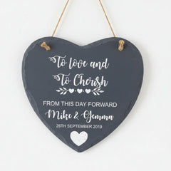 Personalised To Love and Cherish Wedding Slate Heart Gift Engraved Stone Personalised Heart Gifts ukgiftstoreonline