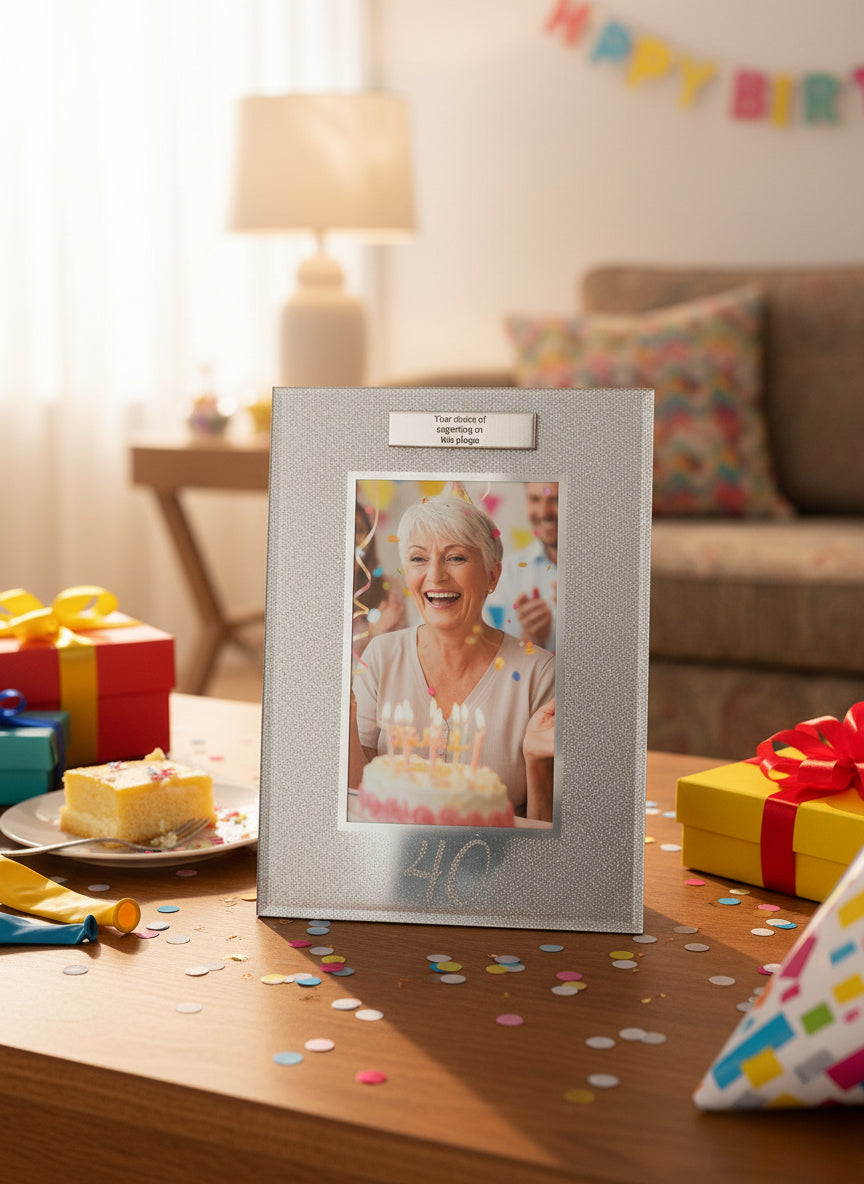 Personalised 40th Birthday Photo Frame Silver Glitter Gift Birthday Photo Frame ukgiftstoreonline