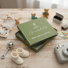 First Grandchild Memories Olive Green Photo Picture Album Holds 50 x 6"x4" Photo album ukgiftstoreonline