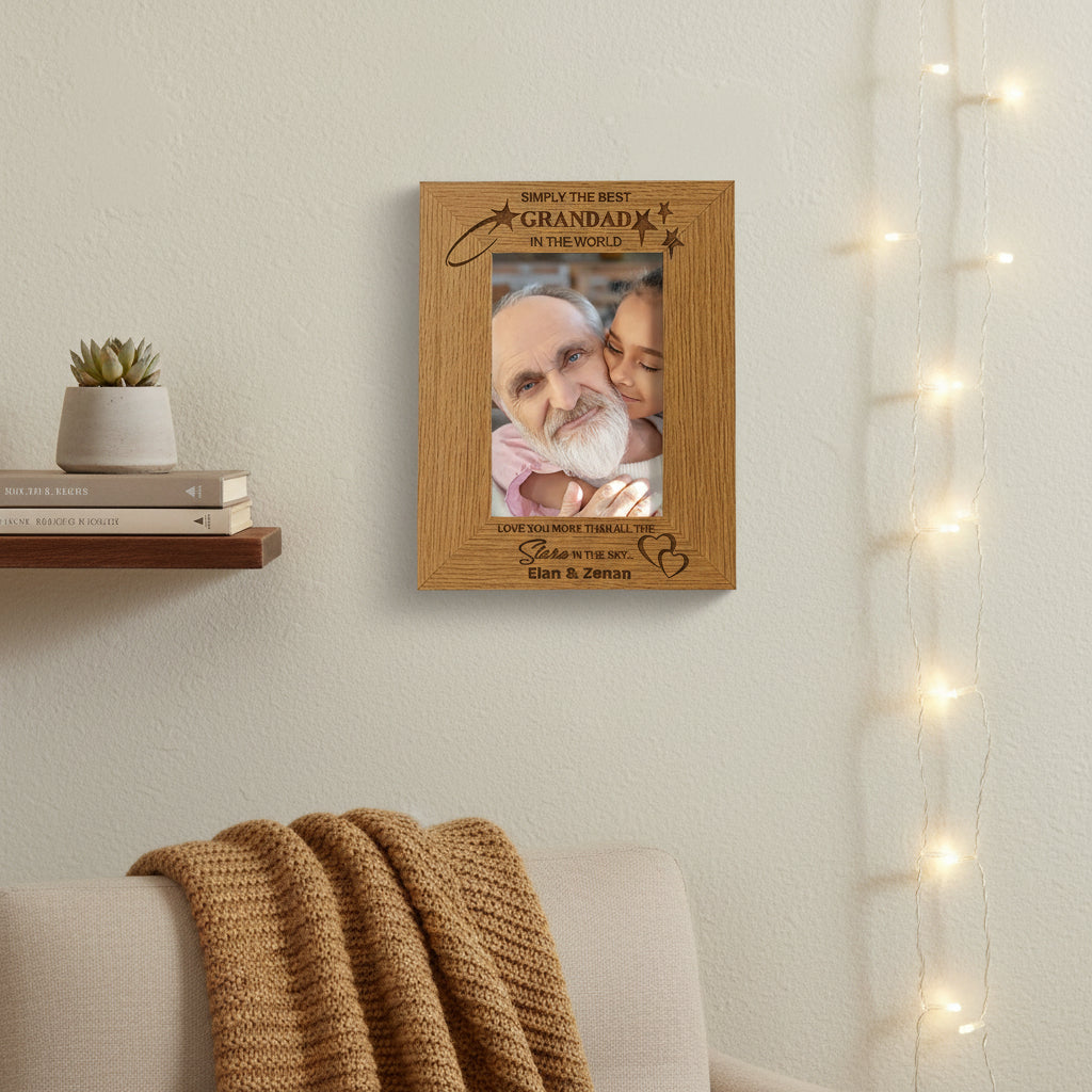 Personalised Best Grandad Portrait Engraved Wooden Photo Frame Gift grandad photo frame ukgiftstoreonline