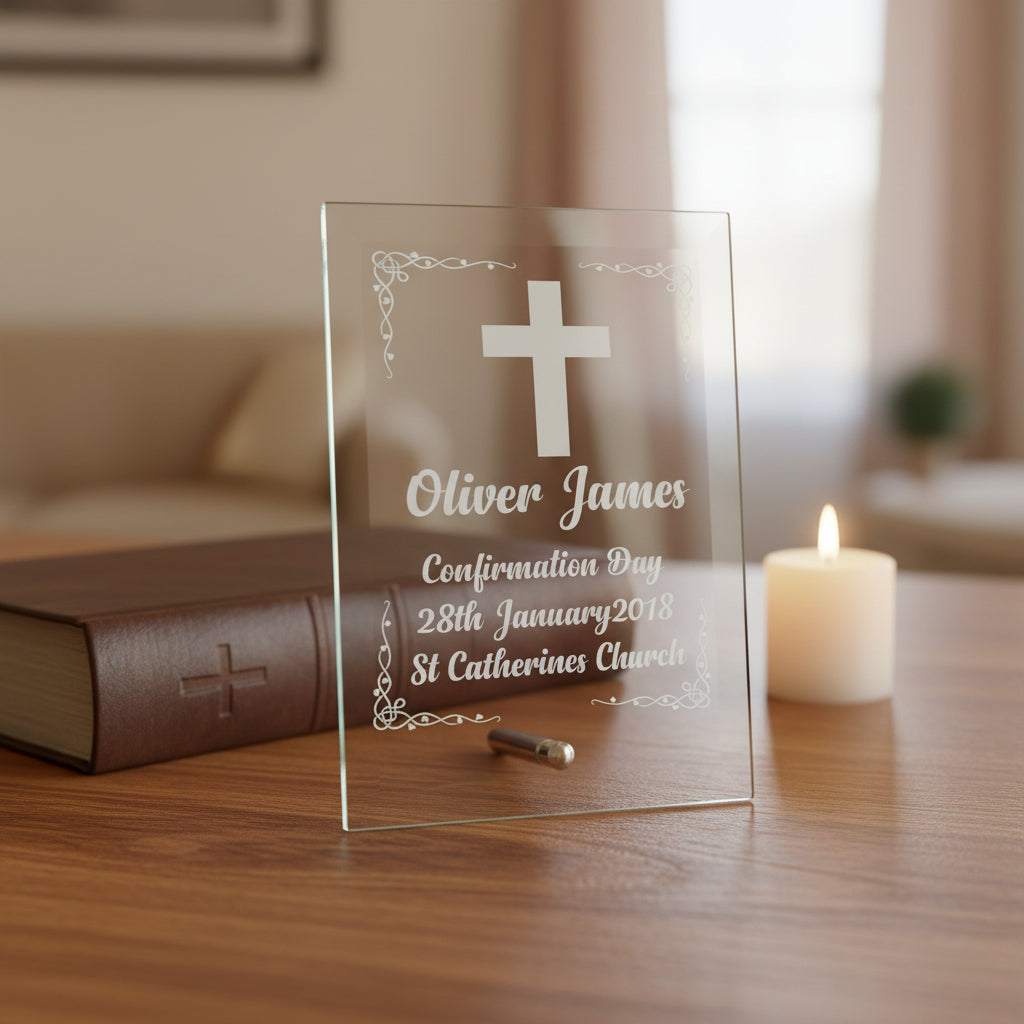 Personalised Confirmation Day Gift Keepsake Glass Plaque Gift Personalised Crystal Glass ukgiftstoreonline