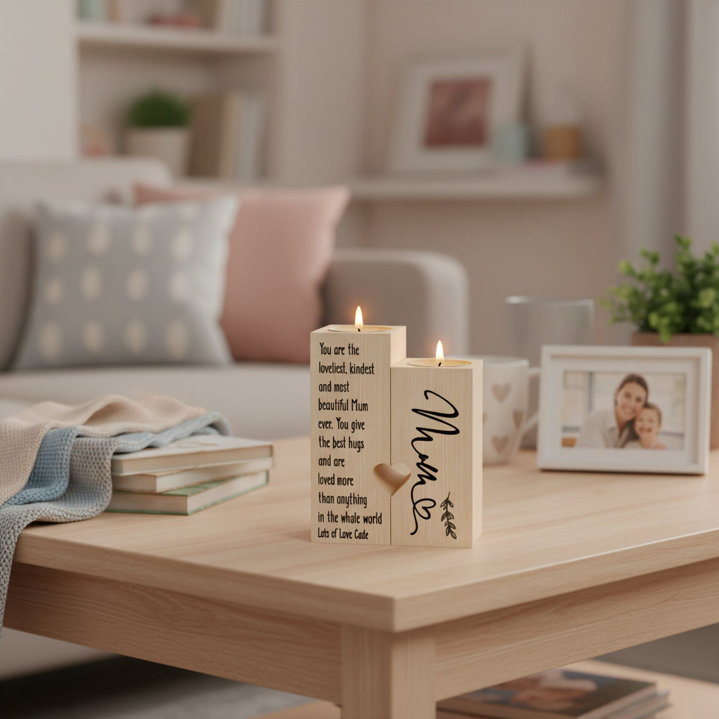 Personalised Mum Double Tea Light Candle Holder Gift Tea Light Holder ukgiftstoreonline