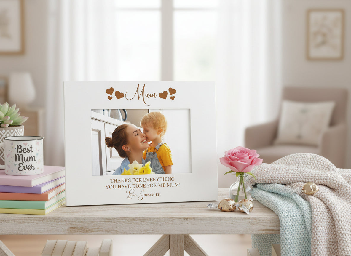 Personalised Mum Engraved White Wood Photo Frame Gift For Mothers Day or Birthday Family Photo frame ukgiftstoreonline