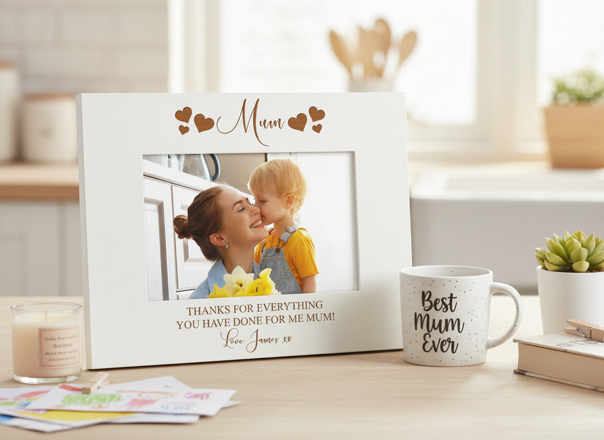Personalised Mum Engraved White Wood Photo Frame Gift For Mothers Day or Birthday Family Photo frame ukgiftstoreonline